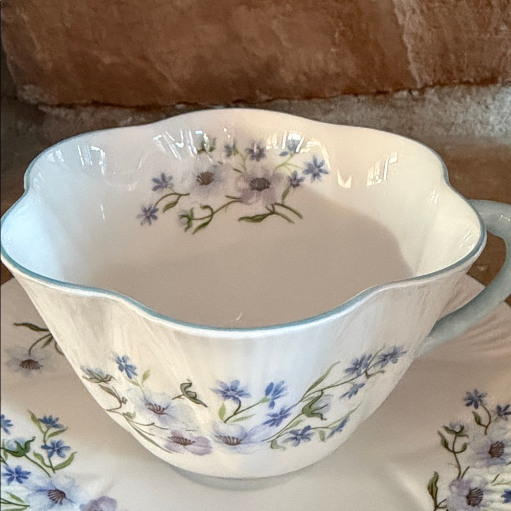Dainty 1950s Fine China Tea Cup and Saucer - England Blue Rock by Shelley
